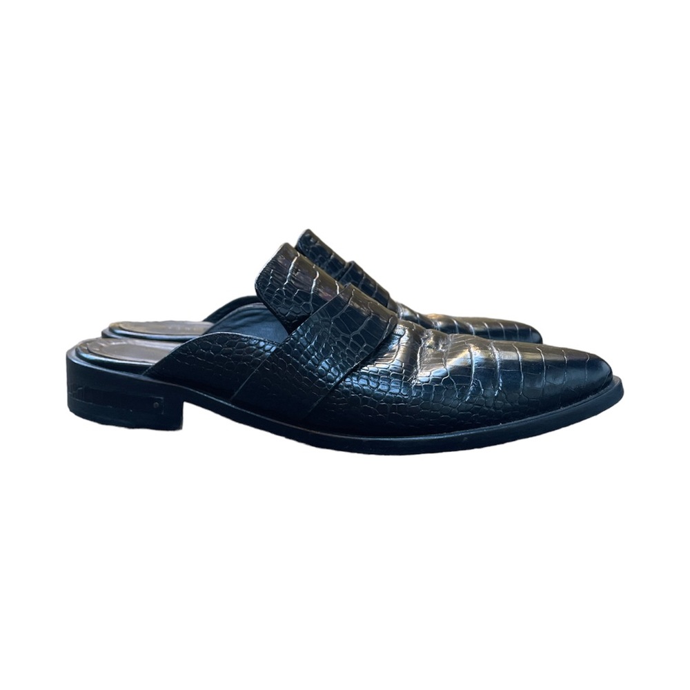 Freda Salvador Black Croc-Embossed Leather Mules